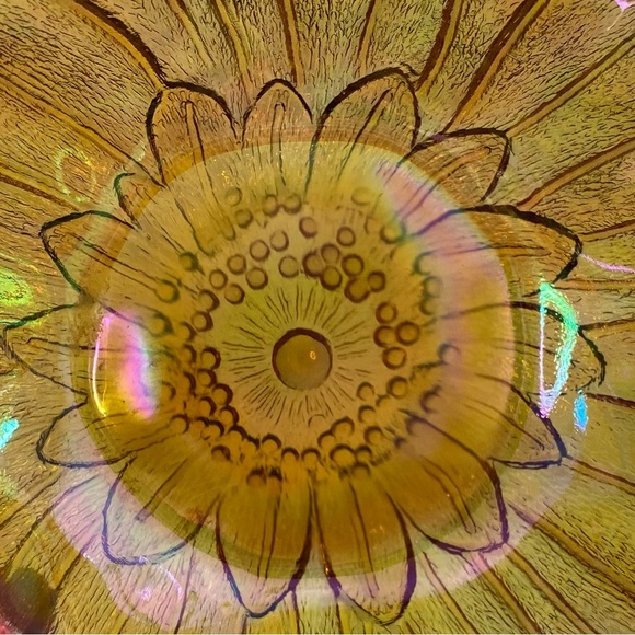 Vintage Indiana Iridescent Carnival Glass Sunflower Marigold Amber 7" Bowl - Picture 6 of 8